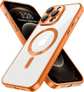 Hython Magnetic Clear for iPhone 12 Pro Max Case with Camera Lens Protector [Compatible with MagSafe] Plating Edge Slim Soft TPU Cover Protective Phone Case for iPhone 12 Pro Max 6.7", Matte Orange