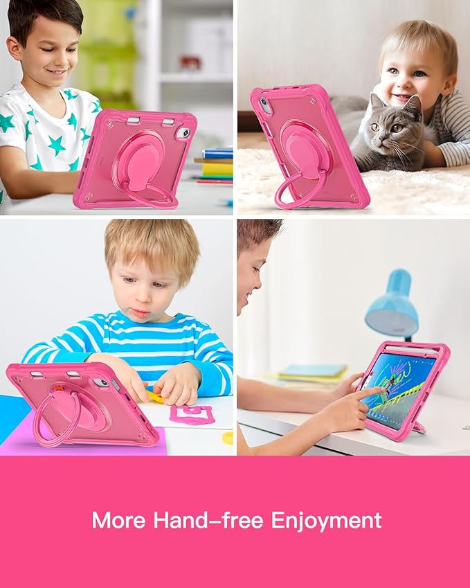 BRAECN for iPad (a17 pro) Mini 7/Mini 6 Case 2024/2021 8.3 inch with Pencil Holder Protective Clear Ring Handle 360 Rotating Stand Shockproof Dropproof Rugged Carrying Shoulder Strap Kids Friendly