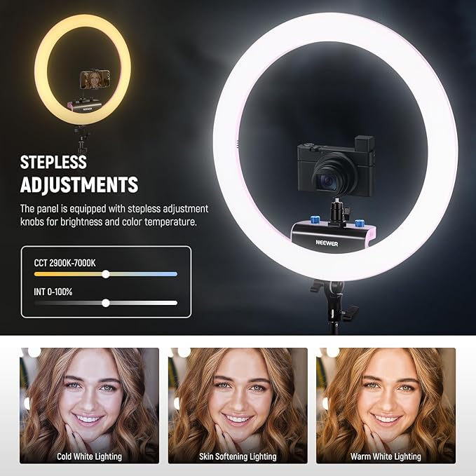 NEEWER Professional Ring Light with Stand and Phone Holder, 18 inch Ultra Thin, 45W 2900K-7000K TLCI98, Remote Shutter & App Control, Softer Lighting for Makeup Live Stream TikTok, RP18B Pro Pink
