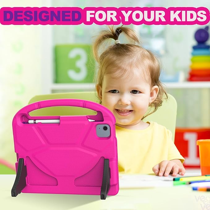 YIHE Kids Case for iPad A16 11th Generation (11" 2025) & 10th Gen (10.9" 2022) | Shockproof Tablet Cover with Built-in Screen Protector & Pencil Holder for iPad 10.9/11 Inch, Pink Purple
