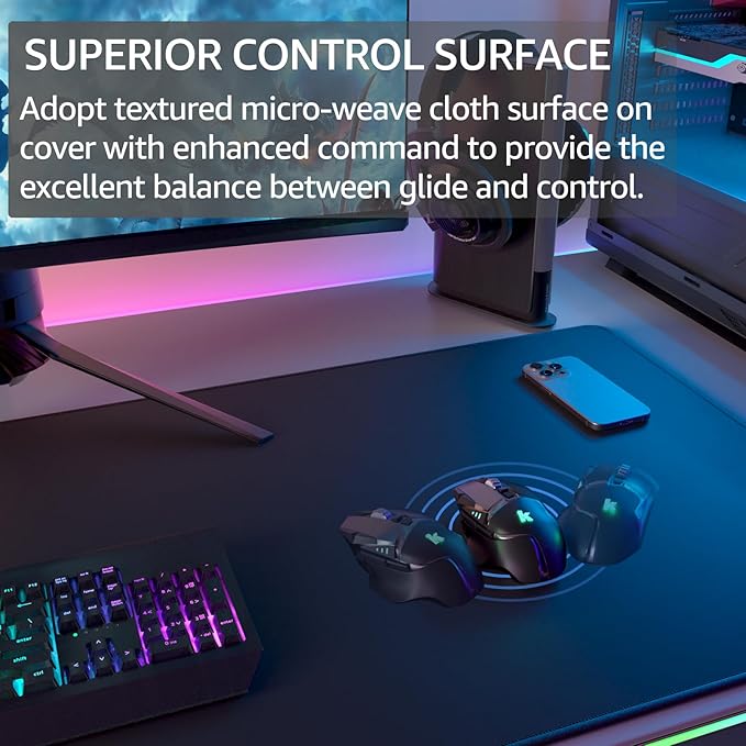 KTRIO Oversized Gaming Mouse Pad Desk Mat, Micro-Weave Cloth for Precise Control, Non-Slip Rubber Base, Stitched Edges, Water-Resistant, Full Desk Coverage for Gamer, Office & Home, 47.3 x 23.6 in