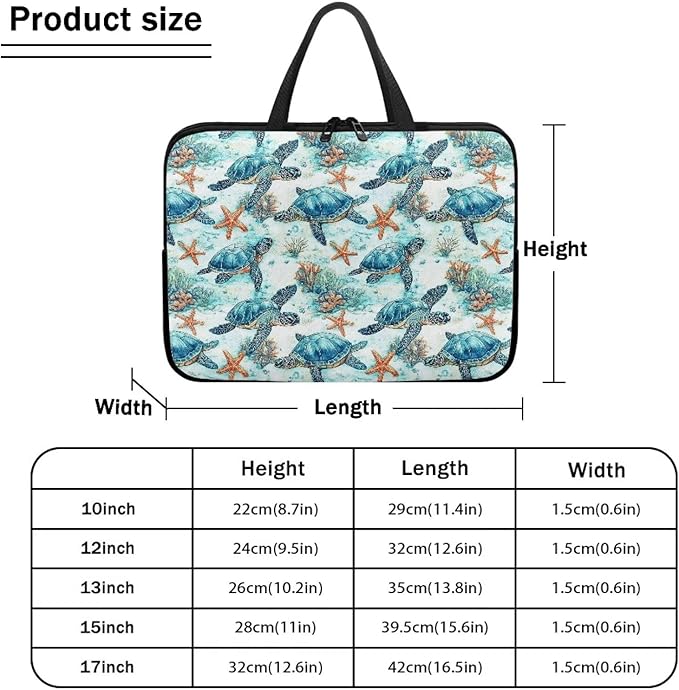 17 Inch Sea Turtle Starfish Laptop Sleeve, Lightweight Laptop Cover Computer Bag Tablet Carrying Case with Handle, Waterproof Tote Bags Notebook Case Handbag Briefcase for Men Women