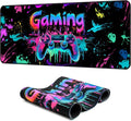 Gaming Mouse Pad, X-Large Waterproof Blacklight Colorful Splatter Art Game Controller Non-Slip Rubber Base Mousemat, Glow in The Dark Desk Mat for Office Home - 31.5 x 11.8 inches