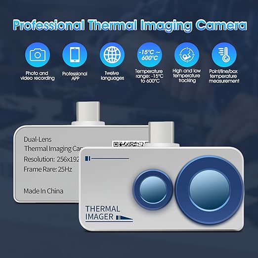 Dual-Spectrum Thermal Camera, Thermal Imaging with 640x480 Visible Light Resolution Thermal Imaging Camera for Android, Intelligent Analysis with APP Multifunctional Handheld Infrared Heat Camera