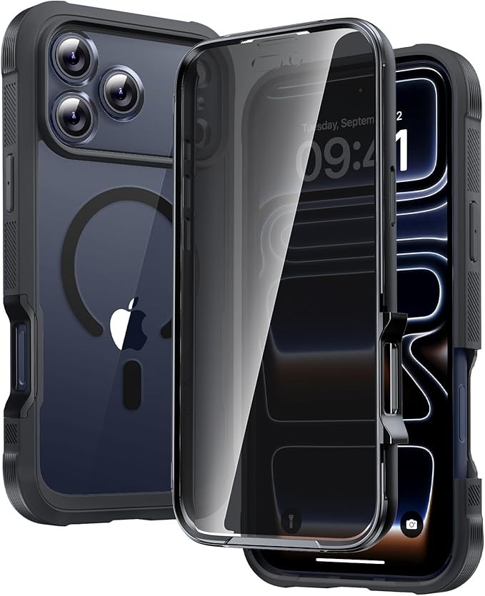 Diaclara Magnetic Designed for iPhone 17 Pro Case 6.3'' [Full Camera Protection] Full Body Bumper,[Compatible with MagSafe] Phone Case w/Built-in Privacy Screen Protector,Black