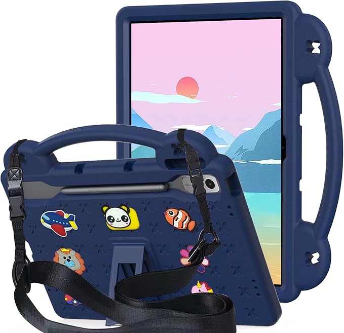 AKABEILA Compatible with Lenovo Tab P12 12.7 inch(2023) Tablet Case, Lightweight Shockproof Protective Case with Shoulder Strap & Stand Handle for Girl Kid Gift - Navy Blue