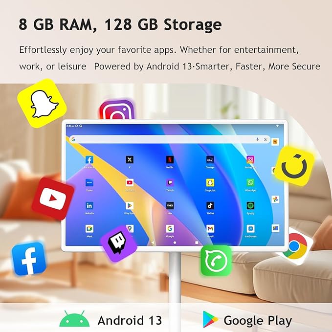 21.5"/24"/27"/32" UHD 1080P/4K Smart Portable TV, 8 GB RAM+128GB, Android 13, Portable Touch Screen Monitor, Larger Battery Up to 6-8hr, Full Swivel Rotation, Remote Control 21.5"