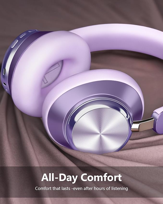 Wentronic Y03 Bluetooth Headphones Wireless Active Noise Cancelling Over Ear Headphones 48 Hours Playtime High Sound Quality 6 EQ Music Mode Headphones with Soft Ear Cushion - Purple