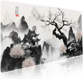 Japanese Cherry Blossom Anime Large Mouse Pad XXL Black White Sakura Tree Mountain Extended Large Desk Mat Big Desk Pad 90X40 CM Non-Slip Rubber Base Stitched Edge Long Mousepad,35.4 x 15.7 Inch