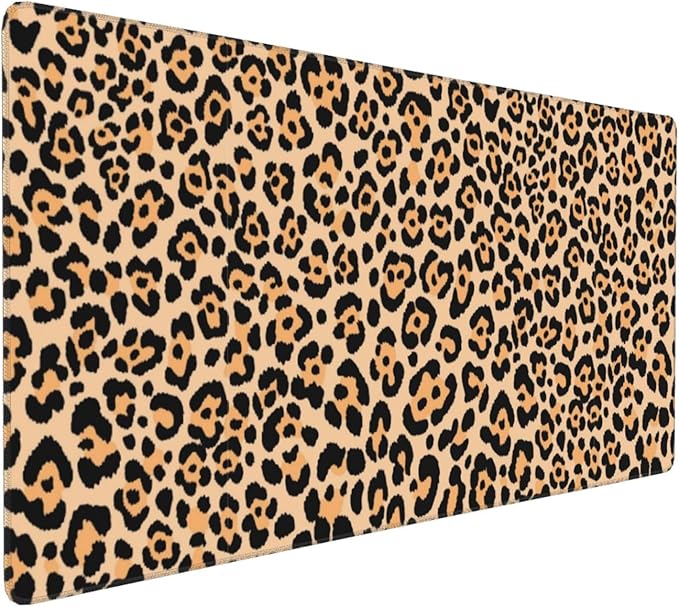 Leopard Animal Print Mouse Pads XXL Extended Mousepad with Stitched Edges Cheetah Non-Slip Rubber Base Computer Keyboard Pad Desk Mat for Home Office Desk Decor, 35.4" X 15.7"