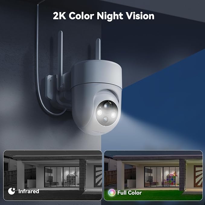LIWAN Solar Security Camera Wireless Outdoor, 2.4G WiFi Outdoor Cameras for Home Security, 2K Surveillance Camera Outside, Solar Powered, Color Night Vision, PIR Detection, 2-Way Talk
