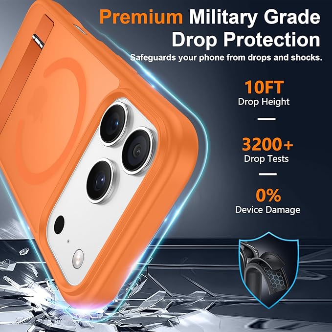 SPIDERCASE Magnetic for iPhone 17 Pro Max Case,with [3 Stand Ways] [Military Grade Drop Protection] with Invisible Stand Shockproof Slim Case for iPhone 17 Pro Max 6.9",Orange