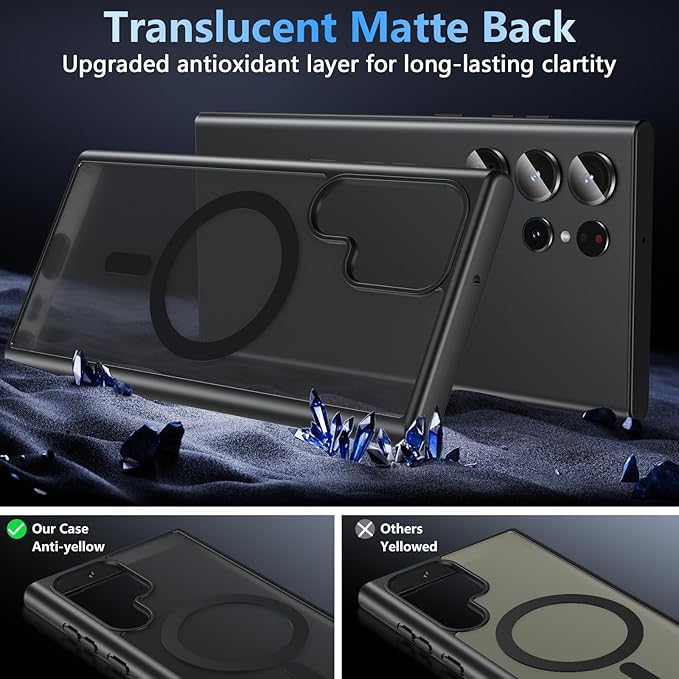 OWKEY Case for Samsung Galaxy S22 Ultra,Magnetic Galaxy S22 Ultra 5G Phone Case [Compatible with MagSafe] Anti-Fingerprint Translucent Matte Shockproof Case (Black)