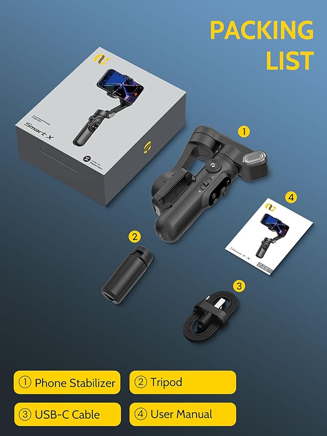 AOCHUAN 3-axis Phone Gimbal Stabilizer for iPhone 15/14/13 Pro Max Android w/Face Tracking,1/4"Threads,Built-in Fill Light, Portable Smartphone Gimbal Video Recording for TikTok,YouTube-Smart X Black
