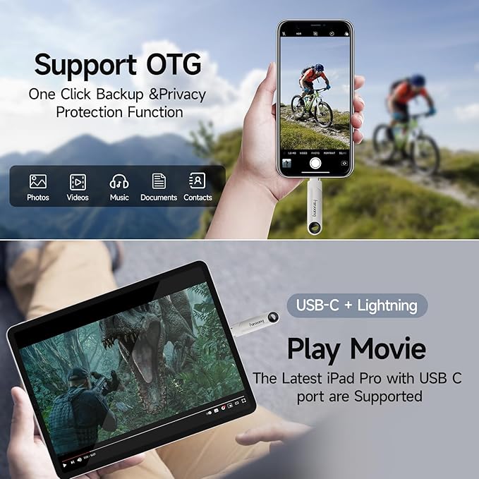 fanxiang 128GB Flash Drive for iPhone/iPad, 2-in-1 Photo Stick USB Memory Stick Thumb Drive, External Storage for Photos, Music, Videos- Compatible with Lightning/USB Type-C, MFi Certified