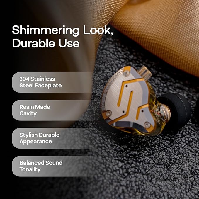 Linsoul KZ ZS10 Pro, 4BA+1DD 5 Driver in Ear Monitor, HiFi Wired Earbuds, Gaming Earbuds, Hybrid IEM Earphones with Stainless Steel Faceplate, Detachable Cable for Musician(with Mic, Glare Yellow)