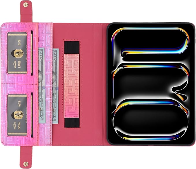 Shiny Case for iPad 9th 8th 7th Gen 10.2"/iPad Air 2019/iPad Pro 10.5, Techcircle Crossbody Iridescent Folio Stand Wallet Case with Pencil Holder+Card Slots+Hand Strap+Shoulder Strap, Shiny Rose Pink