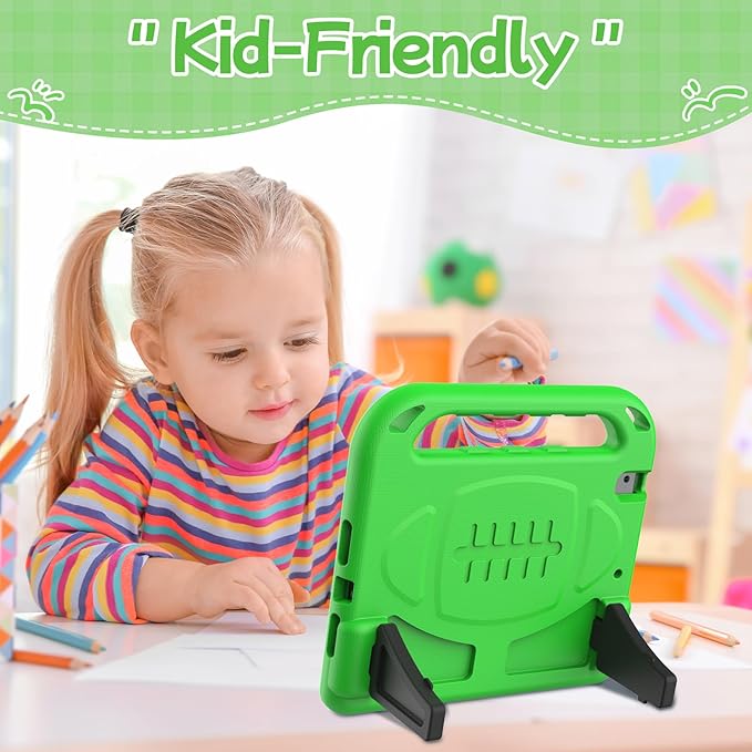 BMOUO Kids Case for iPad 6th/5th Generation (iPad 9.7-inch, 2017/2018), iPad 9.7/Air 2 Casee with Screen Protector, Shockproof Handle Stand iPad 6th 5th Generation Case for Kids, Green