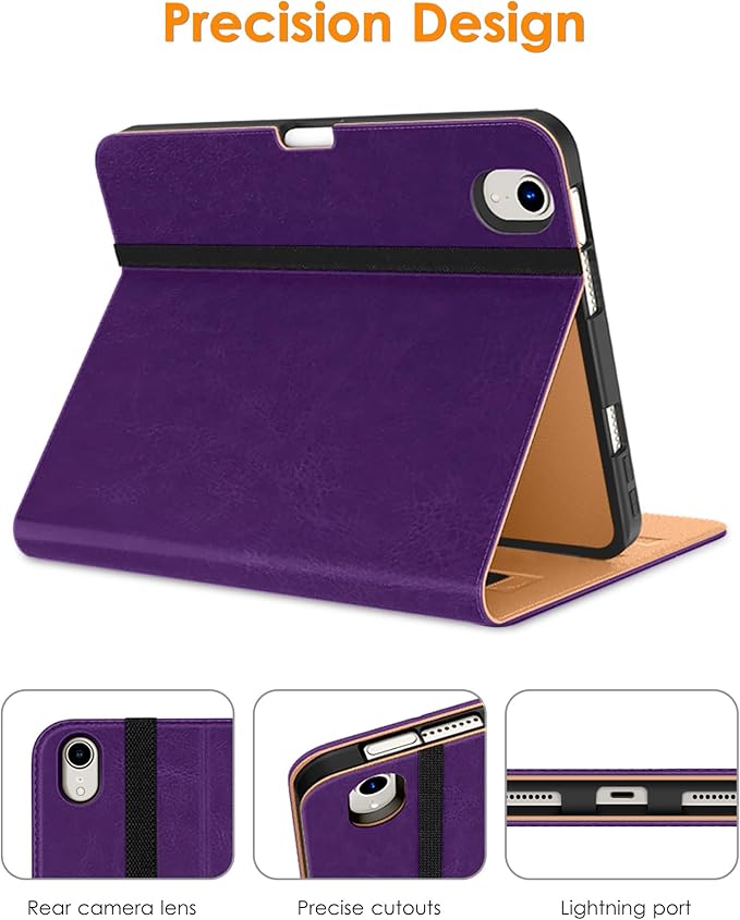 DTTO for iPad mini 7th (A17 Pro) 2024/iPad Mini 6th Generation Case 2021 8.3 Inch, Premium Leather Business Folio Stand Cover for Mini 7/6 with Pencil Holder-Multiple Viewing Angles, Dark Purple