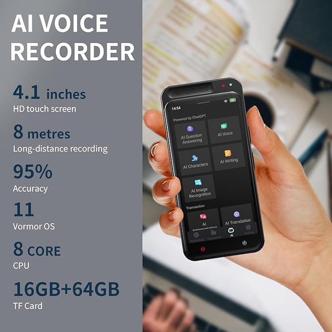 AI Voice Recorder with Playback, Digital Voice Recorders, Smart Digital Audio Recorder with Transcription to Text, 80GB Large Memory Recording Device for Meetings Lectures Interviews
