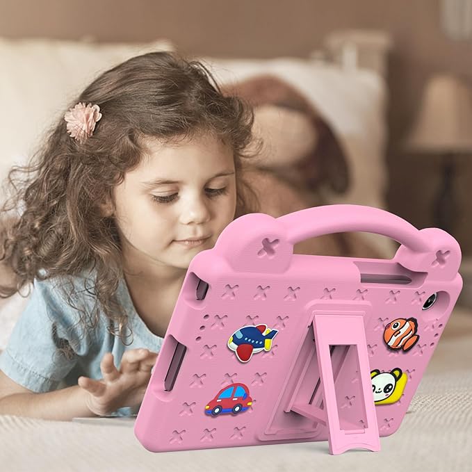 AKABEILA Compatible with Lenovo Tab One 2025 8.7 inch Tablet Case, Kids Friendly Universal Lightweight Shockproof Protective Case with Shoulder Strap & Stand Handle Pink