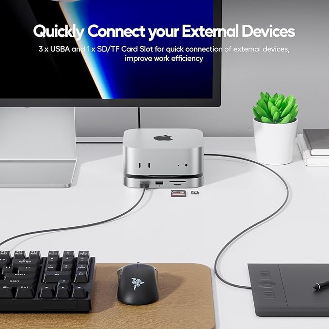 Mac mini M4 Dock with 4TB M.2 SSD Enclosure (SSD NOT Included), Mac mini M4/ M4 Pro Hub Stand with HDMI 4K@60Hz, 2024 MacMini USB C Hub Accessories, 3 USB A 2.0, SD/TF, 3.5mm Audio