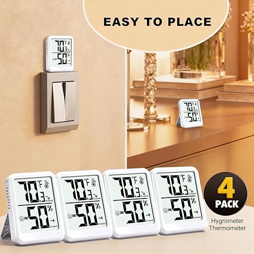 4-Pack Room Thermometer Indoor Hygrometer, Small Digital Temperature and Humidity Monitor Sensor, Temperature Humidity Gauge Meter for Home Baby Room, Plants, Pets - AAA Battery Included