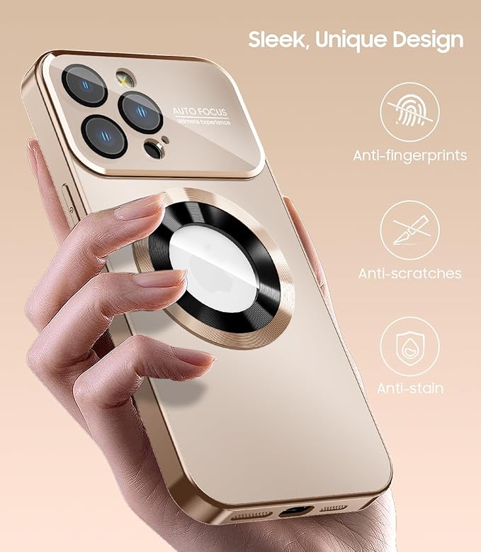 MAKAVO Magnetic for iPhone 16 Pro Max Case, Compatible with MagSafe, Built-in Camera Lens Protector, Logo View, Military Grade Drop Protection Phone Cover, Desert Titanium