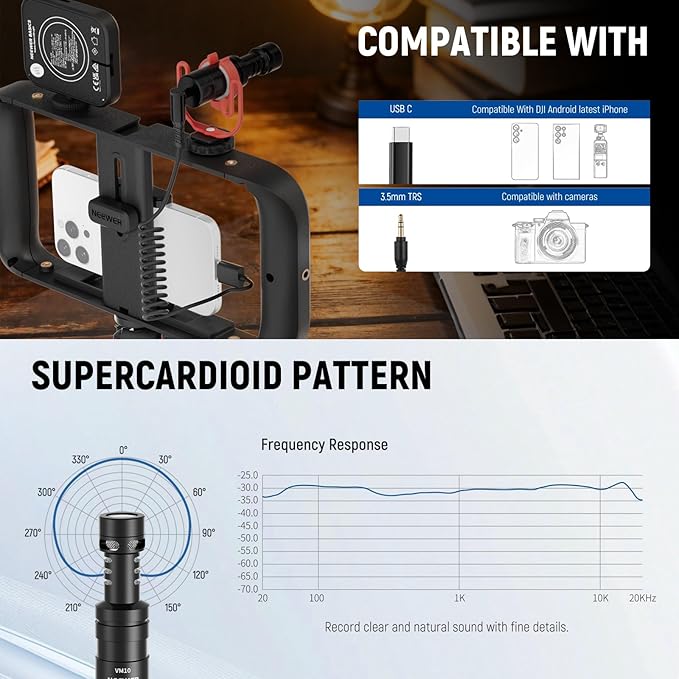 NEEWER Basics Vlogging Kit with Phone Cage Rig Microphone LED Fill Light Tripod Compatible with iPhone, Youtuber Starter Content Creator Essential for YouTube TikTok Streaming Video Recording, PA055