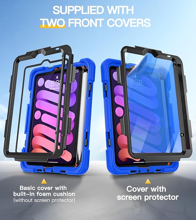 BRAECN for iPad mini 7(A17 Pro)/ 6 case 2024/2021 8.3 inch Heavy Duty Shockproof Protective with Pencil Holder Screen Protector 360°Rotating Stand Handle Full Body Cover Shoulder Strap Kids Friendly
