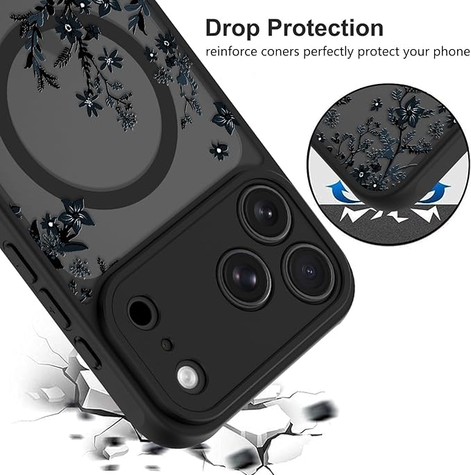 KANGHAR Case Compatible with iPhone 17 Pro Florals Pattern [Compatible with Magsafe] Cute Flower Branch Protective Magnetic Case for Girls Women Men