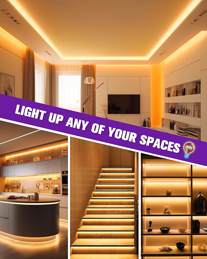 HitLights COB LED Strip Lights Warm White 2700K, 16.4ft Premium 12V Tape Light High Density, 2400 LEDs, 305+ LM/FT, CRI 90+, IP30, Lighting for Kitchen, Cabinets, UL Listed (Power Source Not Included)