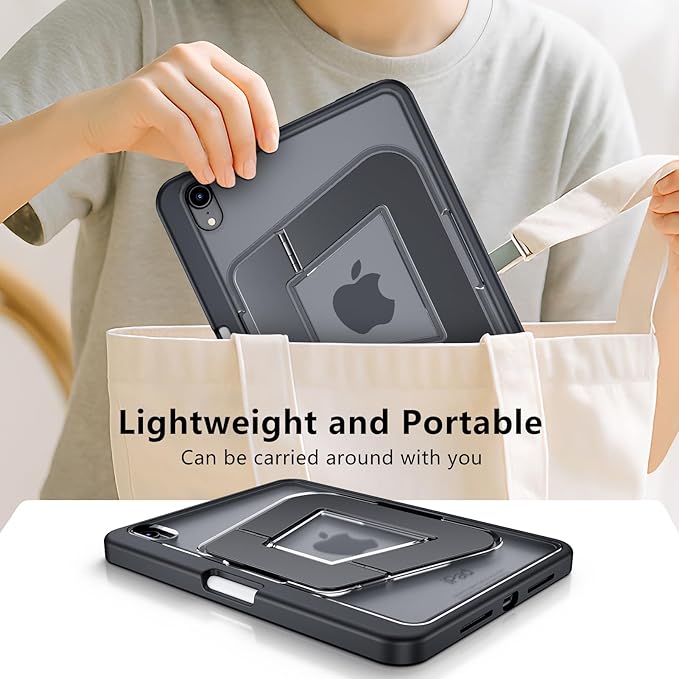 Case for iPad mini 7 A17 Pro 2024/iPad Mini 6 2021 8.3 Inch/iPad mini 7th/6th Gen Case,Dual Multi-Angle Adjustable Kickstand Protective Cover with Built-in Pencil Holder,Hard Backplate,Black