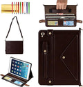 Handbag Case for 9.7-inch iPad 2018 2017 (5th/6th Generation), iPad Air/Air 2 - Folio Stand PU Leather Crossbody Cover With Hand Strap, Pencil Holder, Wallet - Dark Brown