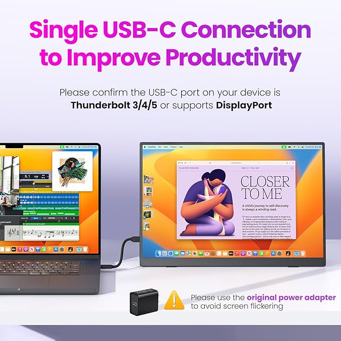 Upperizon Portable Monitor 16 inch 2K QHD 2560X1600 145% sRGB 144 Hz HDR HDMI USB-C Travel Monitor for Laptop MacBook PC Surface PS5 Xbox, External Display with Kickstand & Speakers, VESA Compatible