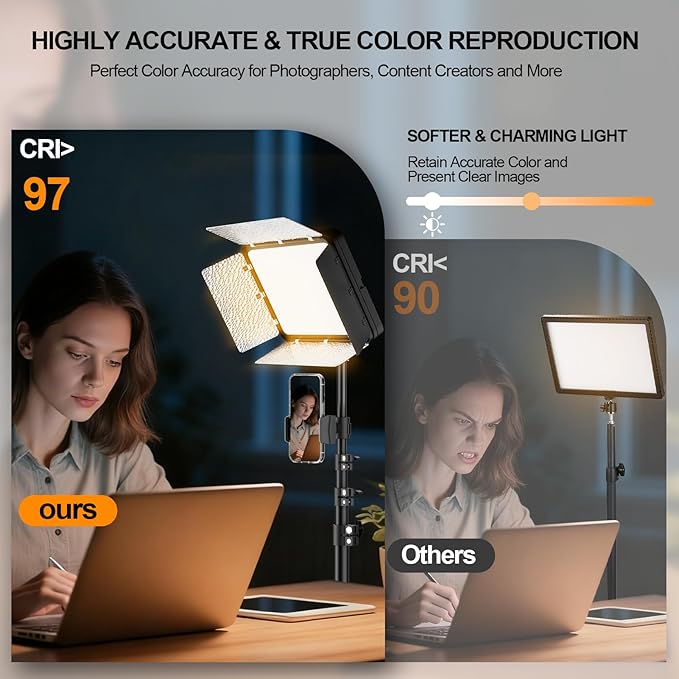 EMART LED Video Light Kit with Phone Holder & Barndoor, 2800-7000K Dimmable Studio Lights for Video Recording, 73'' Height for Live Streaming, YouTube, Vlog, Photography, Content, Podcast, 2-Pack