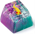 Yellow Axolotl in Blue Purple Ocean Artisan Keycap R1 SA Profile Custom Animal Axolotl Keycap 1U ESC Handmade Resin Compatible with Cherry MX Mechanical Keyboard for Axolotl Lover