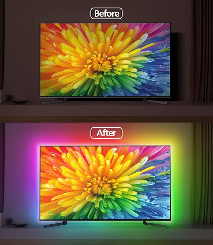 Daymeet TV Led Backlight,13.1ft LED Lights for TV, Led TV Lights for 40-65 inch TV/Monitor, ICRGB USB Led Strip Lights for TV, LED Strip Lights Sync with Music, Bluetooth APP Control with Remote