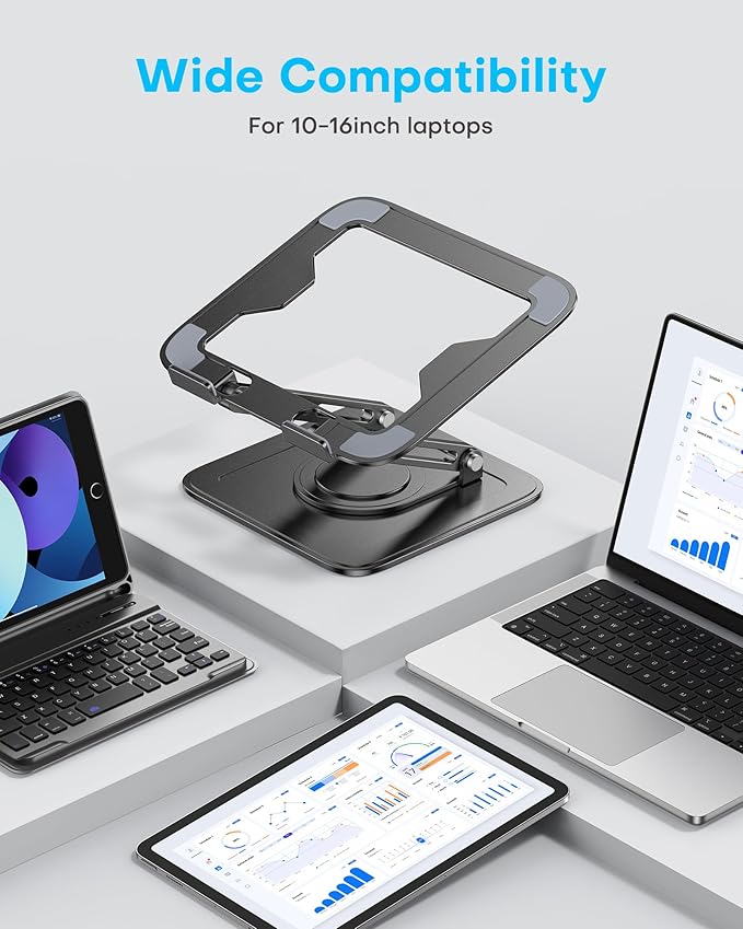 LOXP Adjustable Laptop Stand, Computer Stand with 360 Rotating Base, Ergonomic Laptop Riser Mount for Desk Foldable Protable Computer Desk Fits with MacBook Pro Air (10-16") - Black