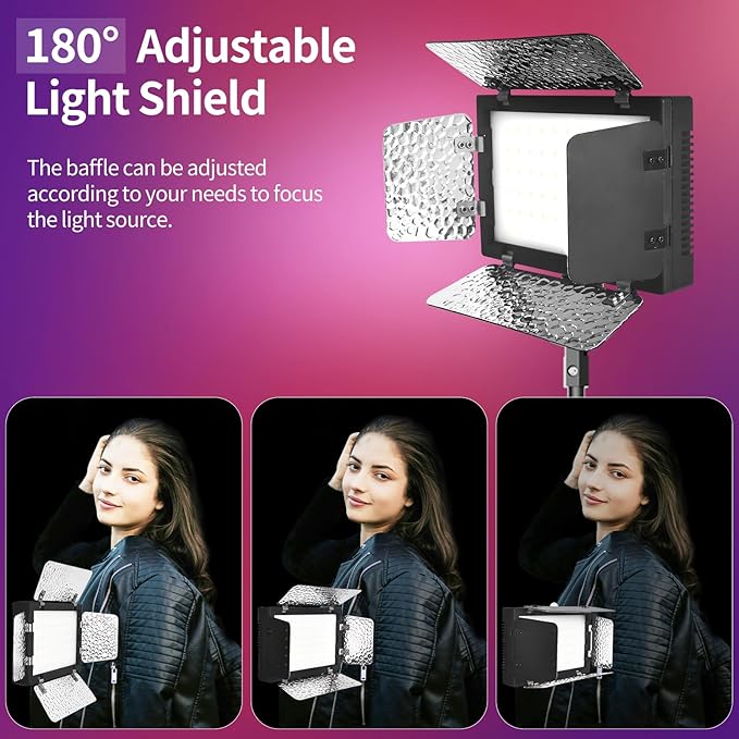 EMART LED Photography Lighting, Studio Light with 53inch Adjustable Tripod Stand and 9 Color Filters, 4 PCS Baffles, for Video Recording, Game Streaming, YouTube-2 Packs