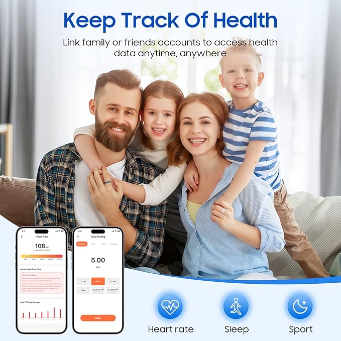 Smart Health Ring, Featuring Stress and Sleep Monitoring Functions, Compatible with iOS and Android,Waterproof Fitness Tracker for Women & Men, No Subscription Fee. (Black, 11)