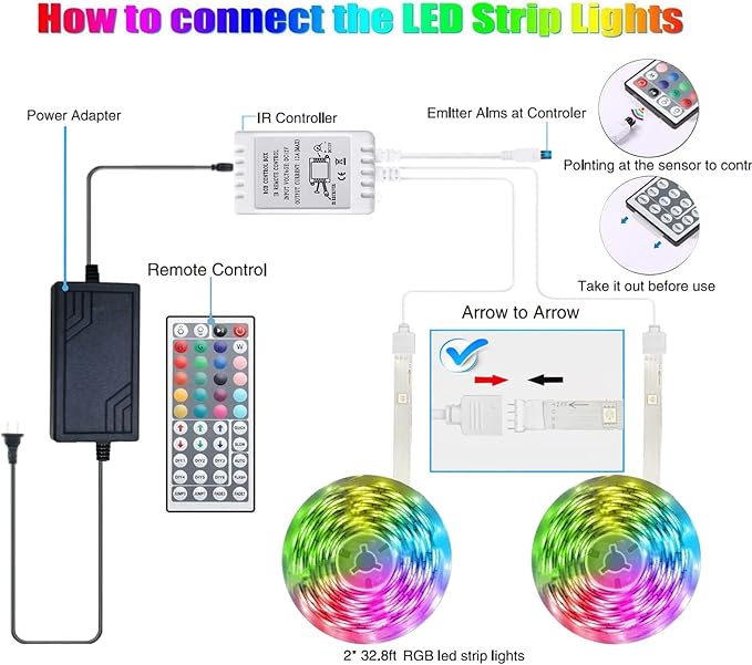 Tenmiro 65.6ft Led Strip Lights, Ultra Long RGB Color Changing LED Light Strips Kit with 44 Keys Ir Remote Led Lights for Bedroom, Kitchen, Home Decoration