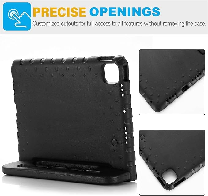 Kids Case for iPad Air 11-inch M3/M2 & iPad Pro 11 inch Case M5/M4 (2025/2024) with Pencil Holder/Kickstand Lightweight Convertible Handle Stand EVA Shockproof Rugged Protective Cover, Black