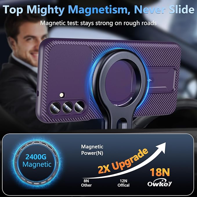 OWKEY Case Samsung Galaxy A13 5G, Magnetic Phone Case with Stand & Screen Protector, Anti-Fingerprint Shockproof Protective Case for Samsung A13 (Purple)
