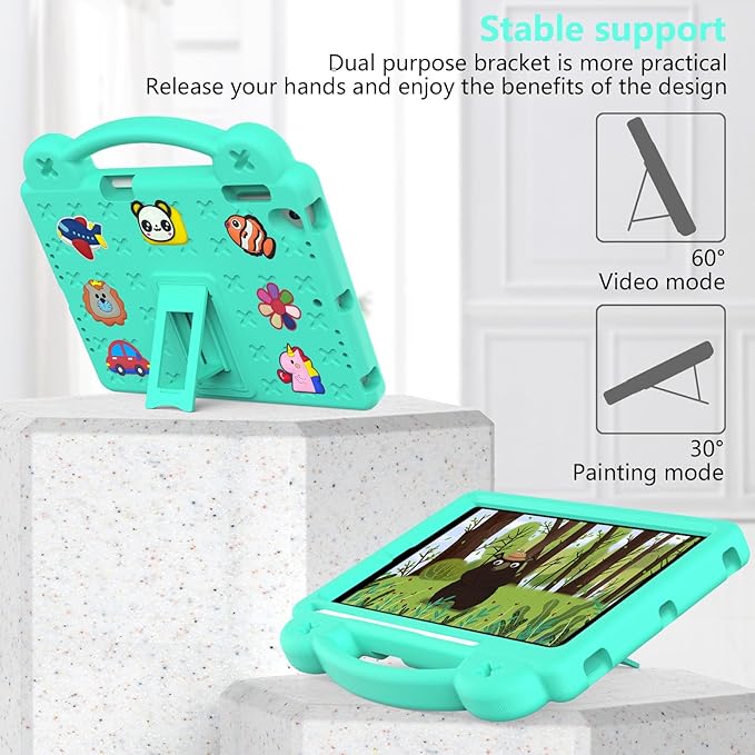 Dteck Kids Case for iPad 9.7 Inch 6th/5th Gen 2018/2017 & iPad Air 2/1 & iPad Pro 9.7,Cartoon Panda Shockproof Rugged Lightweight Pencil Holder Convertible Handles Stand Kids Friendly Case,Mint Green