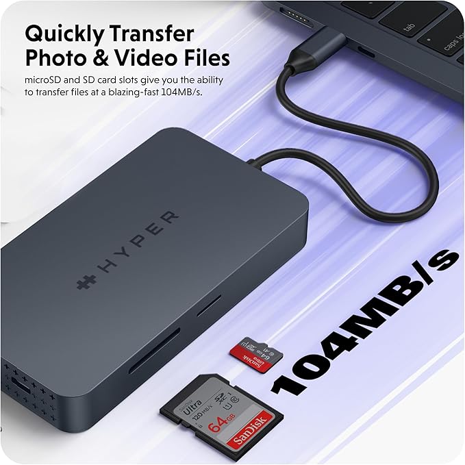 HyperDrive Dual USB C to HDMI 4K 60Hz, 10-in-1 Hub for 2-Monitor Extension, 100W Power Delivery Fast Charging, High-Speed Data Transfer, Compatible w/ M1, M2, M3, M4 MacBook, Windows, Chromebook