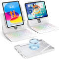 Keyboard Case for iPad A16 11th Gen 11" 2025/ 10th Gen 10.9" 2022, Clear Detachable Magnetic 360 Rotatable & Liftable Cover, 7-Color Backlit, Native Gesture Trackpad, 180 Kickstand, White