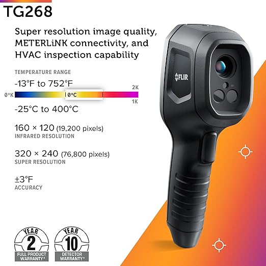 FLIR TG268 Thermal Imaging Camera with Spot IR Super Resolution 320x240 (160x120 Native IR) and Bullseye Laser: Commercial Grade Infrared Camera for Building Inspection, HVAC and Electrical