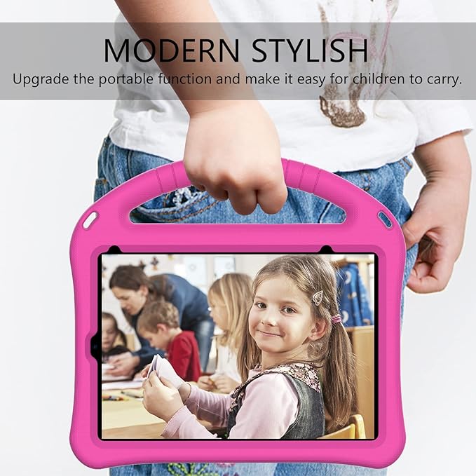 Kids Case for Apple iPad mini 7 2024/ iPad mini 6 2021 8.3", EVA Durable Shockproof Handle Kickstand Lightweight Kids Friendly Cover Case with Shoulder Strap, Rose
