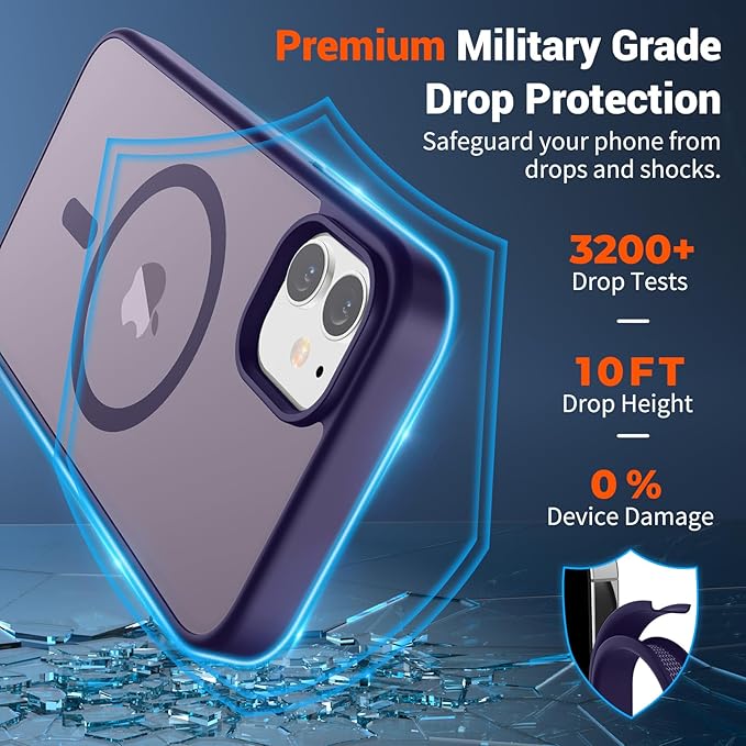 SUPFINE Magnetic for iPhone 12 Mini Case & iPhone 13 Mini Case (Compatible with MagSafe) (Military Grade Drop Protection) Slim Translucent Matte Shockproof Phone Cover,Dark Purple